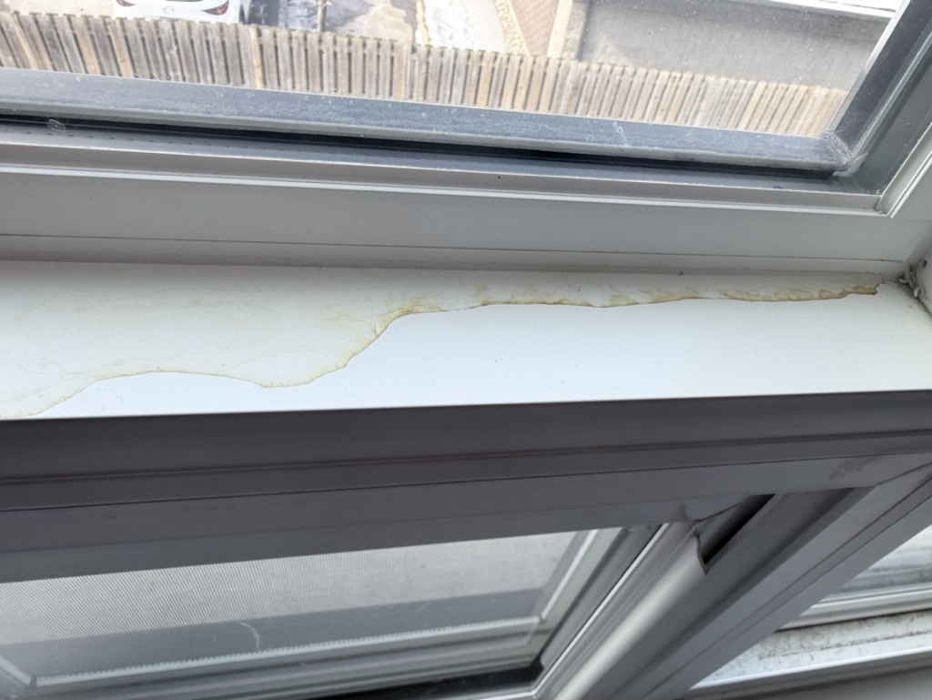 Window sill with mold and water stains before Trydentt deep cleaning service in London Ontario